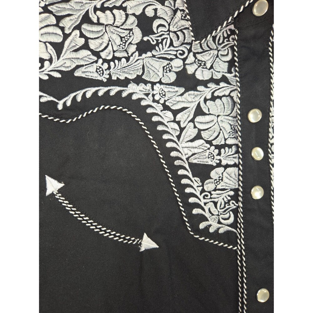 Scully Gunfighter Black White Embroidered Men's Medium Pearl Snap Western Shirt - Picture 5 of 10